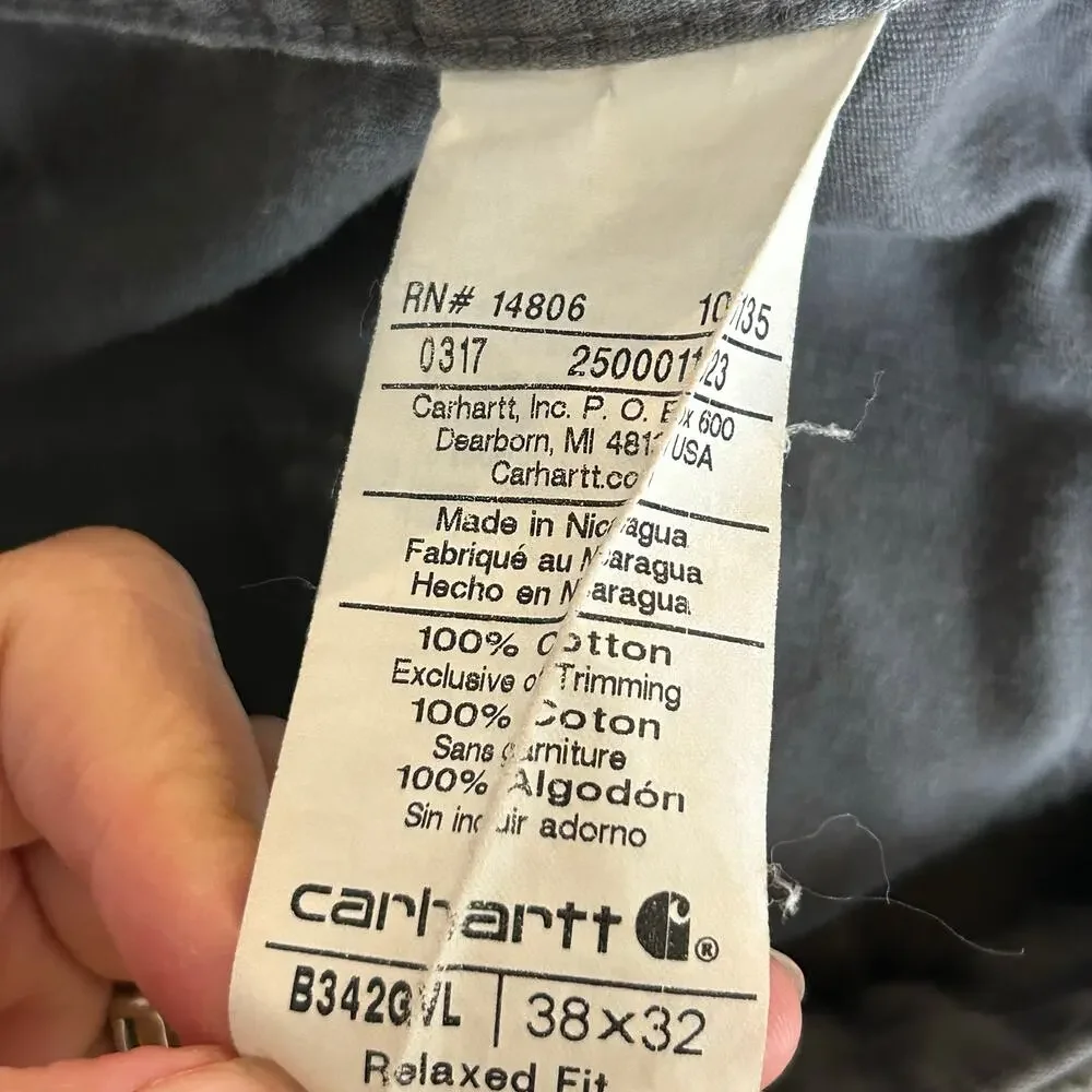 Carhartt Double Knee Cargo Pants Mens 38x32 Cotton Gray